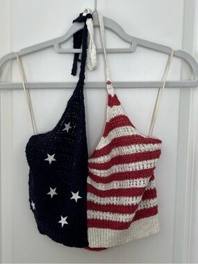 American Eagle American Flag Crochet Halter Top Medium Patriotic